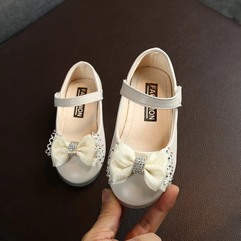 Бели обувки за момичета Детска сватбена рокля Обувки с папионка с папионка Сладък кристал Детски кожени равни обувки Обувки за момичета за малки деца 22-31