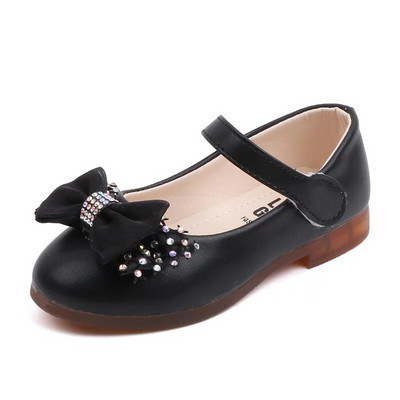 Pantofi albi pentru fete copii pantofi rochie de mireasă papion cu noduri cristal dulce pantofi copii din piele copii mici pantofi fete 22-31