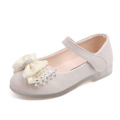 Pantofi albi pentru fete copii pantofi rochie de mireasă papion cu noduri cristal dulce pantofi copii din piele copii mici pantofi fete 22-31