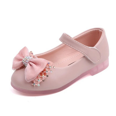 Pantofi albi pentru fete copii pantofi rochie de mireasă papion cu noduri cristal dulce pantofi copii din piele copii mici pantofi fete 22-31
