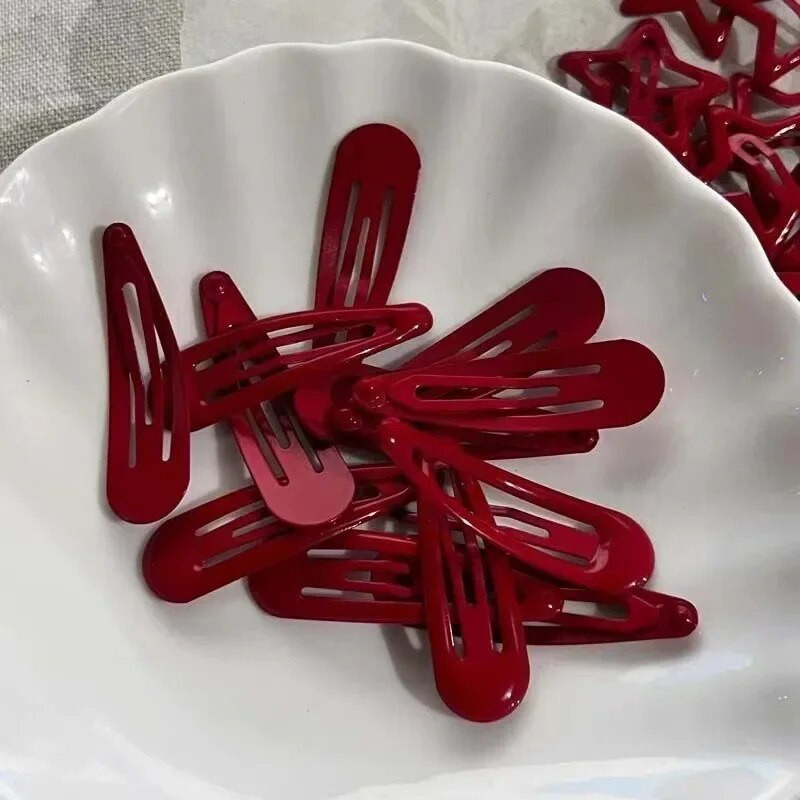 10 gab/partija Jauns Red Star Snap Clip for Girl Waterdrop Barrettes Black Hairpin Sieviešu Sudraba matu sprādzes Aksesuāri Kawaii BB Clip