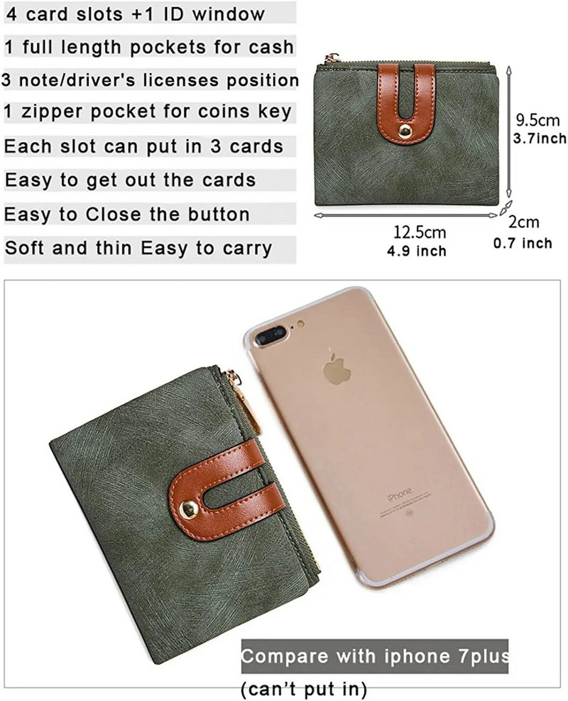 Sieviešu maki Rfid mazs divkāršs ādas maks Sieviešu mini monētu maciņš ar rāvējslēdzēju, ID kartes kabata, Carteras Para Mujer Portfel