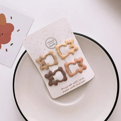 4GAB/partija Baby Solid Matu Spraudītes Zvaigznīte Truši Lācis Matadatas meitenēm Bērniem Piena Tēja Krāsa Ģeometriskas Spraudītes Jauki matu aksesuāri