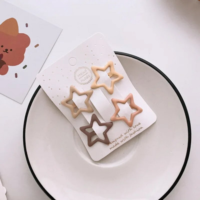 4GAB/partija Baby Solid Matu Spraudītes Zvaigznīte Truši Lācis Matadatas meitenēm Bērniem Piena Tēja Krāsa Ģeometriskas Spraudītes Jauki matu aksesuāri