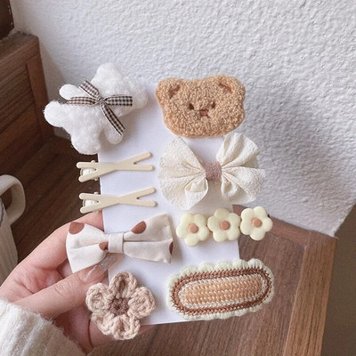 9 τμχ/Σετ Cute Bear Παιδική φουρκέτα Cartoon Baby Girls Hair Clips Bowknot Πλεκτά λουλούδια Παιδικά Barretees Αξεσουάρ για μωρά για τα μαλλιά