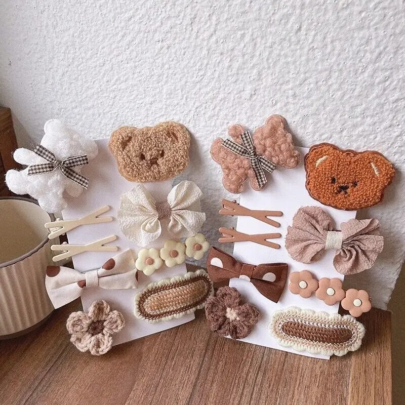 9 τμχ/Σετ Cute Bear Παιδική φουρκέτα Cartoon Baby Girls Hair Clips Bowknot Πλεκτά λουλούδια Παιδικά Barretees Αξεσουάρ για μωρά για τα μαλλιά