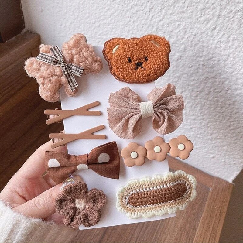 9 τμχ/Σετ Cute Bear Παιδική φουρκέτα Cartoon Baby Girls Hair Clips Bowknot Πλεκτά λουλούδια Παιδικά Barretees Αξεσουάρ για μωρά για τα μαλλιά