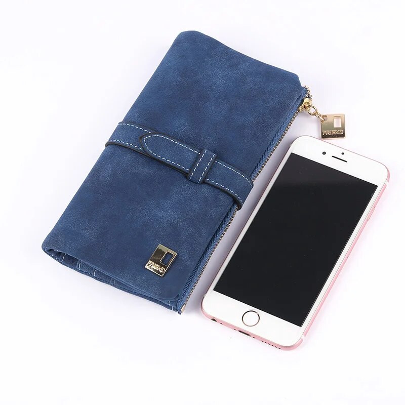 2023. gada jauns modes sieviešu maki, savilkšanas aukliņas Nubuka ādas rāvējslēdzēja maciņš, sieviešu, gara dizaina maciņš, divi salokāmi vairāk krāsu sajūgs