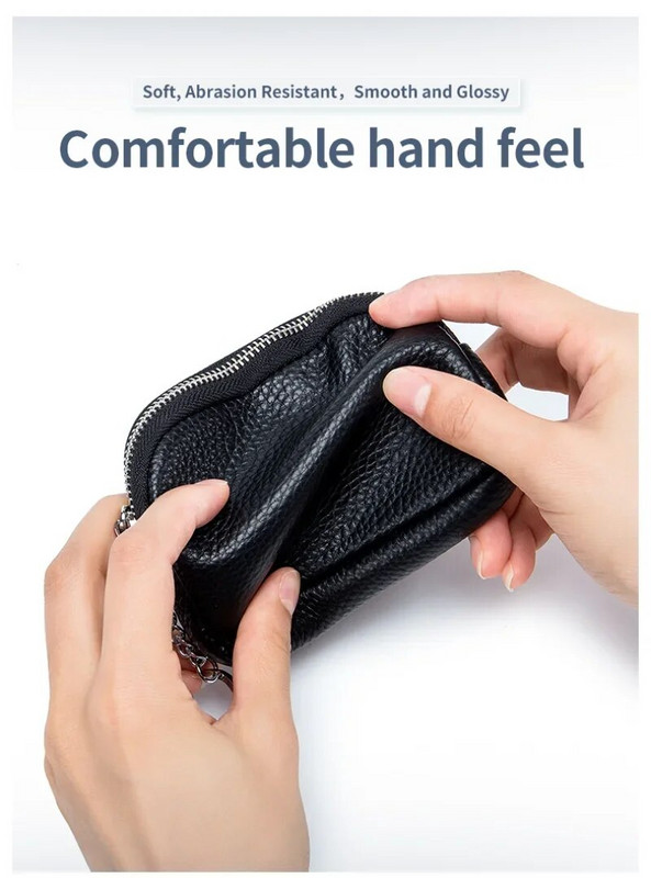 Plāns sieviešu maks Mīksta  sieviešu monētu somiņa īstas ādas rāvējslēdzēja monētu maks gadījuma atslēgu turētājs, maza naudas soma