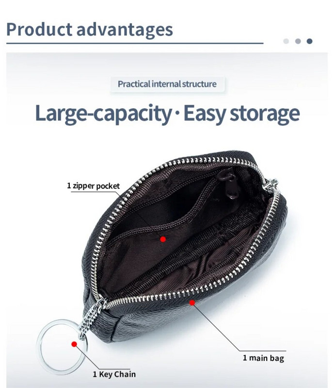Plāns sieviešu maks Mīksta  sieviešu monētu somiņa īstas ādas rāvējslēdzēja monētu maks gadījuma atslēgu turētājs, maza naudas soma