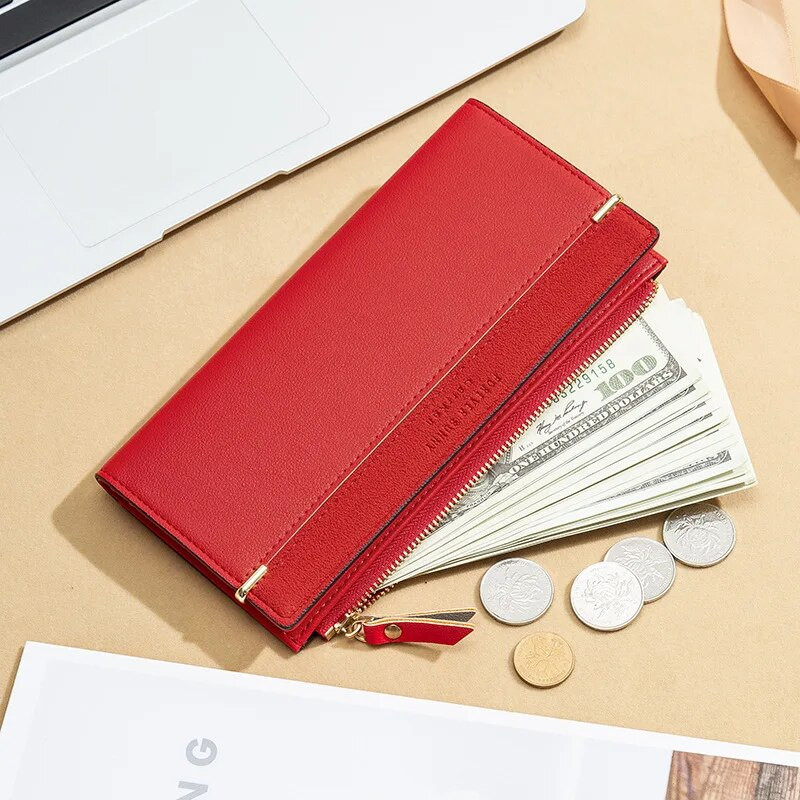 Moodne naiste rahakott, pikk korea stiilis bränd Naiste rahakott, lukuga, naiste telefonikott, kahe volditud naiste rahakott, kaardihoidjad