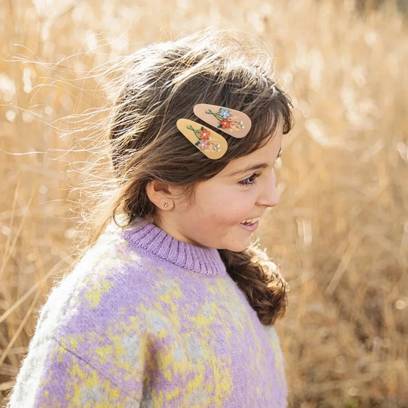 2 τεμ/παρτίδα Κορέα ρετρό κλιπ μαλλιών Γλυκά κορίτσια λουλουδάτο ύφασμα οβάλ BB Barrettes Χαριτωμένα κεντήματα λουλούδια φουρκέτα Παιδικά αξεσουάρ μαλλιών