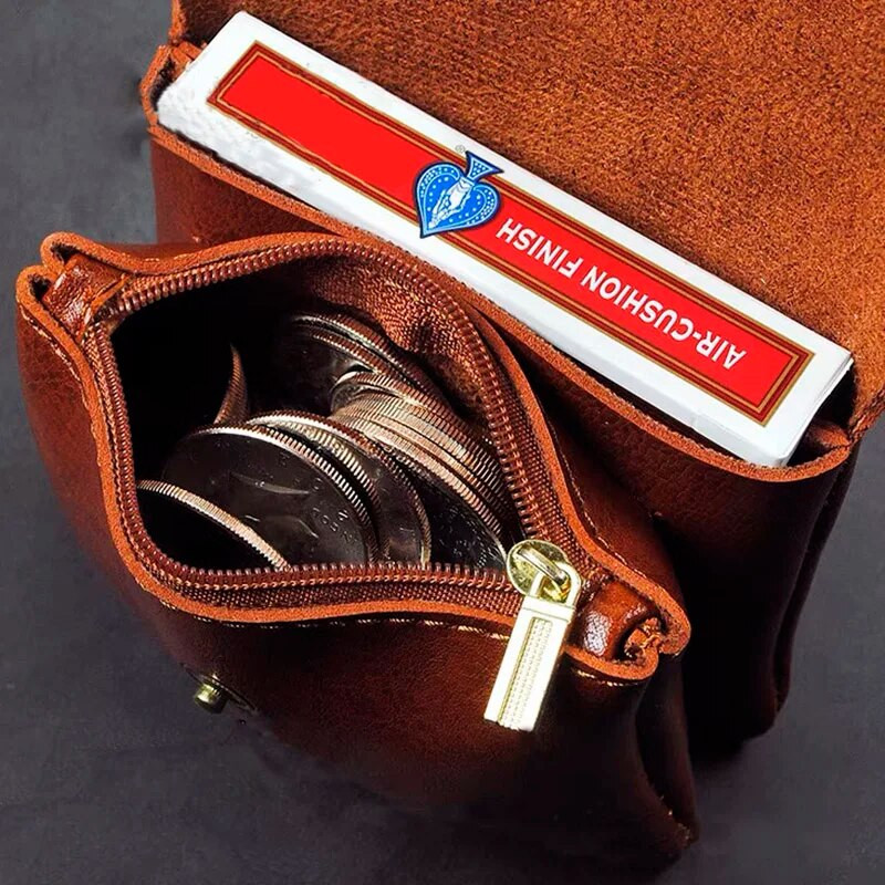 Ρετρό τσαντάκι νομισμάτων για γυναίκες θήκη κάρτας διπλής στρώσης Μίνι πορτοφόλι ποιοτικού λαδιού κεριού δέρματος με φερμουάρ Θήκη αποθήκευσης κραγιόν για ακουστικά