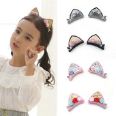 2 bucăți drăguțe agrafe de păr urechi de pisică pentru fete sclipici curcubeu pâslă țesătură flori agrafe de păr Copii accesorii pentru păr pentru copii