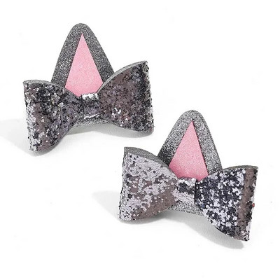 2 bucăți drăguțe agrafe de păr urechi de pisică pentru fete sclipici curcubeu pâslă țesătură flori agrafe de păr Copii accesorii pentru păr pentru copii