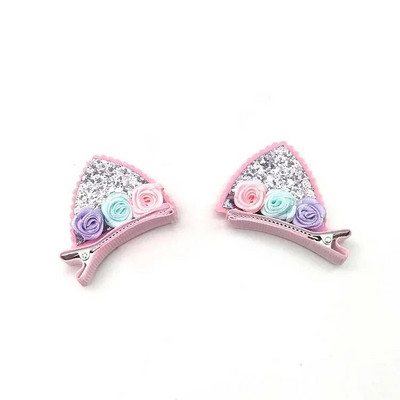 2 bucăți drăguțe agrafe de păr urechi de pisică pentru fete sclipici curcubeu pâslă țesătură flori agrafe de păr Copii accesorii pentru păr pentru copii