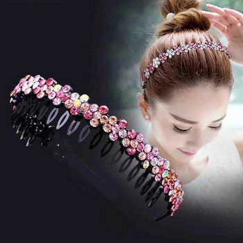 Модни нехлъзгащи се перлени ленти за коса с кристали Еластична лента за глава с цветя Дамски ленти за коса с обръч Безел Аксесоари за коса за момичета Шапка