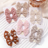 2 buc/set fundite pentru fete agrafe de păr broderie imprimare agrafe de păr de culoare uni bowknot barete lucrate manual accesorii de păr pentru copii
