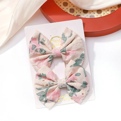 2 buc/set fundite pentru fete agrafe de păr broderie imprimare agrafe de păr de culoare uni bowknot barete lucrate manual accesorii de păr pentru copii