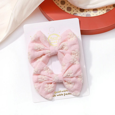 2 buc/set fundite pentru fete agrafe de păr broderie imprimare agrafe de păr de culoare uni bowknot barete lucrate manual accesorii de păr pentru copii