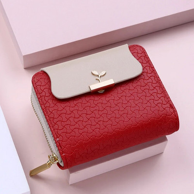 Нов дамски портфейл Leaf Hasp Clutch Марка Студентско кожено мини портмоне за монети Женска чанта за пари