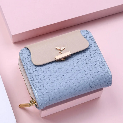 Нов дамски портфейл Leaf Hasp Clutch Марка Студентско кожено мини портмоне за монети Женска чанта за пари