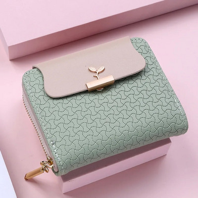 Нов дамски портфейл Leaf Hasp Clutch Марка Студентско кожено мини портмоне за монети Женска чанта за пари