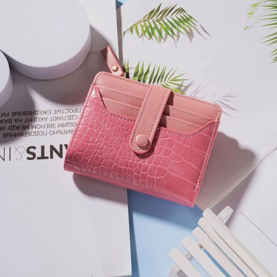 Retro krokodilu apdrukas sieviešu īss maks ar temperamentu vairāku kāršu spraugām, lakotas virsmas ūdensnecaurlaidīgs monētu maks