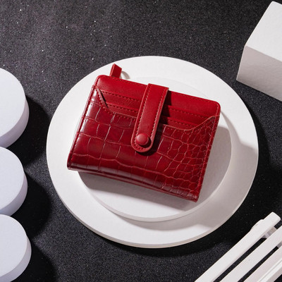 Retro krokodilu apdrukas sieviešu īss maks ar temperamentu vairāku kāršu spraugām, lakotas virsmas ūdensnecaurlaidīgs monētu maks