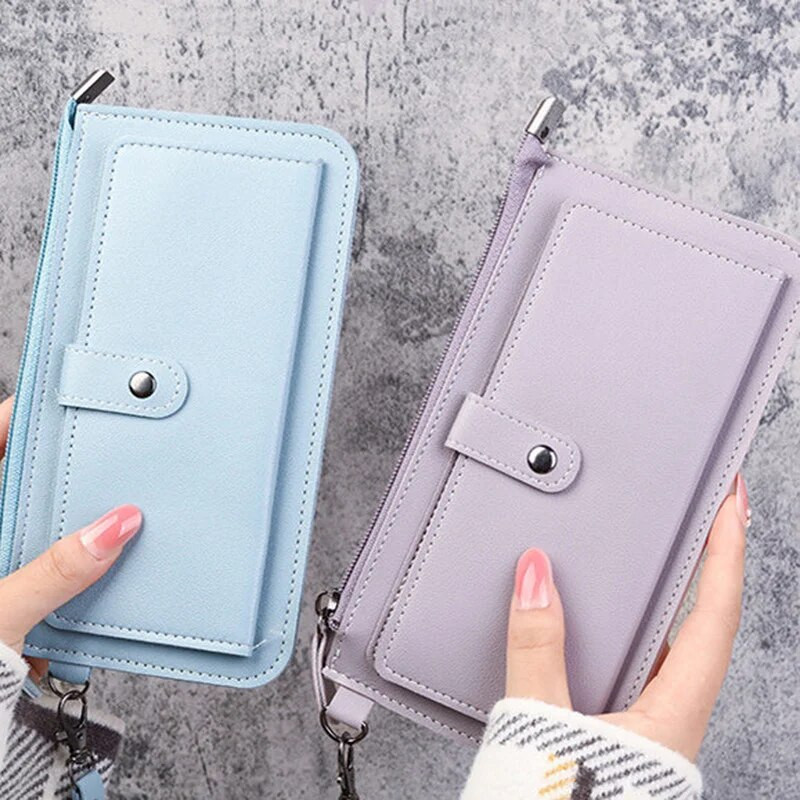 PU-nahast pikk naiste rahakott Multifunktsionaalne mitme kaardi asendiga siduriga pandla tõmblukk Õpilasekott Õhuke naistekott Õhuke rahakott