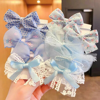 10 vnt. Mergaičių Gėlių elastinės plaukų juostelės Vaikams Saldūs plaukų kaklaraiščiai Mados guminės juostelės Elastinės Bowknot Plaukų juostelės Plaukų aksesuarai
