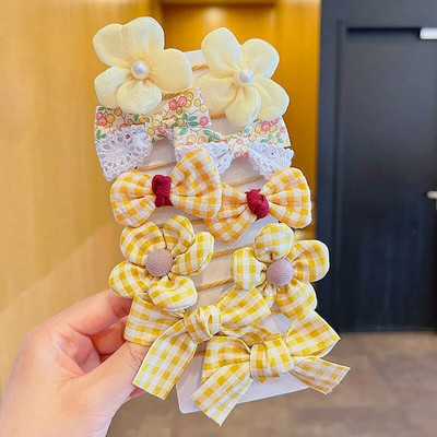 10 vnt. Mergaičių Gėlių elastinės plaukų juostelės Vaikams Saldūs plaukų kaklaraiščiai Mados guminės juostelės Elastinės Bowknot Plaukų juostelės Plaukų aksesuarai