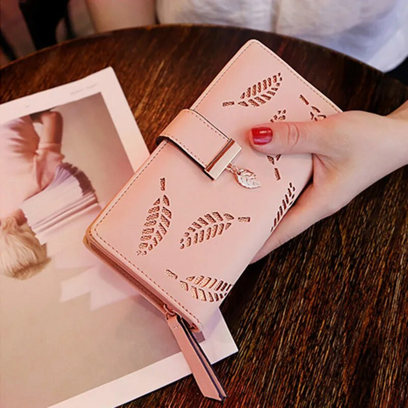 Sieviešu somiņas ar dobām lapām, gari maki meitenēm, dāmām, naudas monētu kabatas karšu turētājs Sieviešu tālruņa sajūga somas