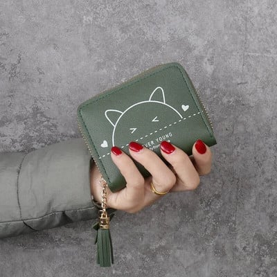 Portofele din piele PU cu pisică din desene coreene noi, portofele scurte pentru cărți multifuncționale, portofele pentru copii drăguți, pentru studenți