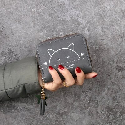 Portofele din piele PU cu pisică din desene coreene noi, portofele scurte pentru cărți multifuncționale, portofele pentru copii drăguți, pentru studenți
