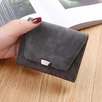 Womne Wallet Vintage Simple Short Flod Card Портмоне за монети Fashion Student Solid Color Pu Leather Mini Wallets Сумка Женская