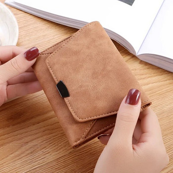 Womne Wallet Vintage Simple Short Flod Card Портмоне за монети Fashion Student Solid Color Pu Leather Mini Wallets Сумка Женская