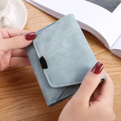 Womne Wallet Vintage Simple Short Flod Card Портмоне за монети Fashion Student Solid Color Pu Leather Mini Wallets Сумка Женская