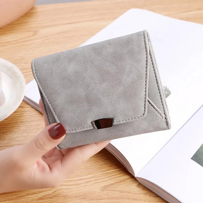 Womne Wallet Vintage Simple Short Flod Card Портмоне за монети Fashion Student Solid Color Pu Leather Mini Wallets Сумка Женская