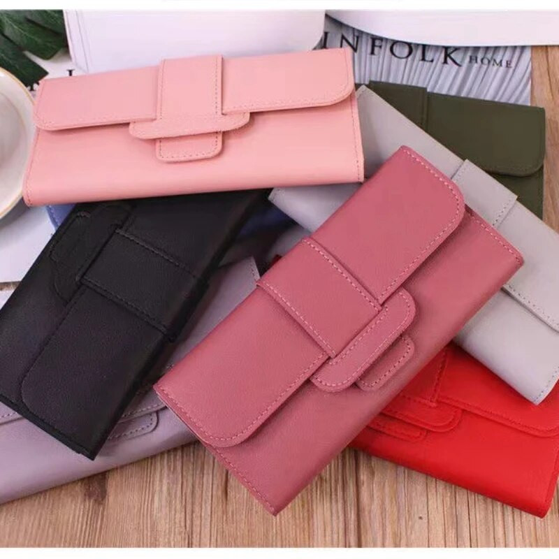 PU ādas sieviešu maki Luksusa, gari, salokāmi, monētu maki, sieviešu zīmola vienkrāsaini jauni plāni sajūga tālruņa somiņa