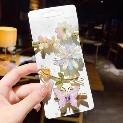 4gab Salda krāsaina Rhinestone Pērļu matadata Mirdzoša Zieda Sirds Matu Spraudītes Meitenēm Sānu stieņi Jauki Piespraudes Aksesuāri