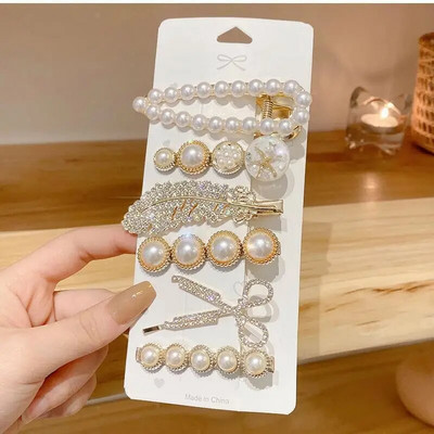 4gab Salda krāsaina Rhinestone Pērļu matadata Mirdzoša Zieda Sirds Matu Spraudītes Meitenēm Sānu stieņi Jauki Piespraudes Aksesuāri