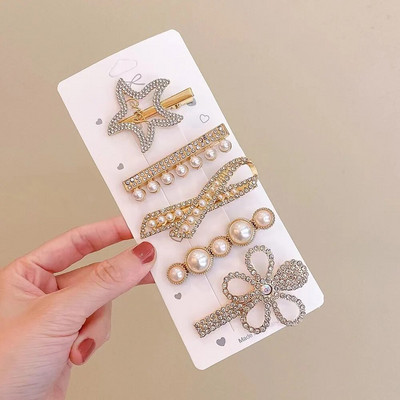 4gab Salda krāsaina Rhinestone Pērļu matadata Mirdzoša Zieda Sirds Matu Spraudītes Meitenēm Sānu stieņi Jauki Piespraudes Aksesuāri