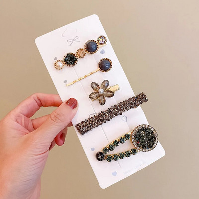 4gab Salda krāsaina Rhinestone Pērļu matadata Mirdzoša Zieda Sirds Matu Spraudītes Meitenēm Sānu stieņi Jauki Piespraudes Aksesuāri