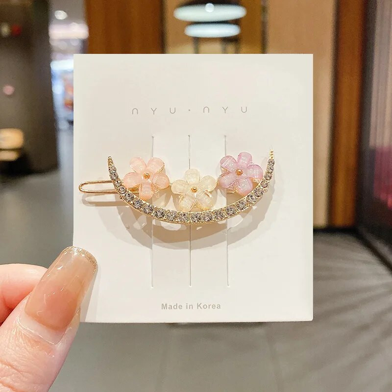 4gab Salda krāsaina Rhinestone Pērļu matadata Mirdzoša Zieda Sirds Matu Spraudītes Meitenēm Sānu stieņi Jauki Piespraudes Aksesuāri