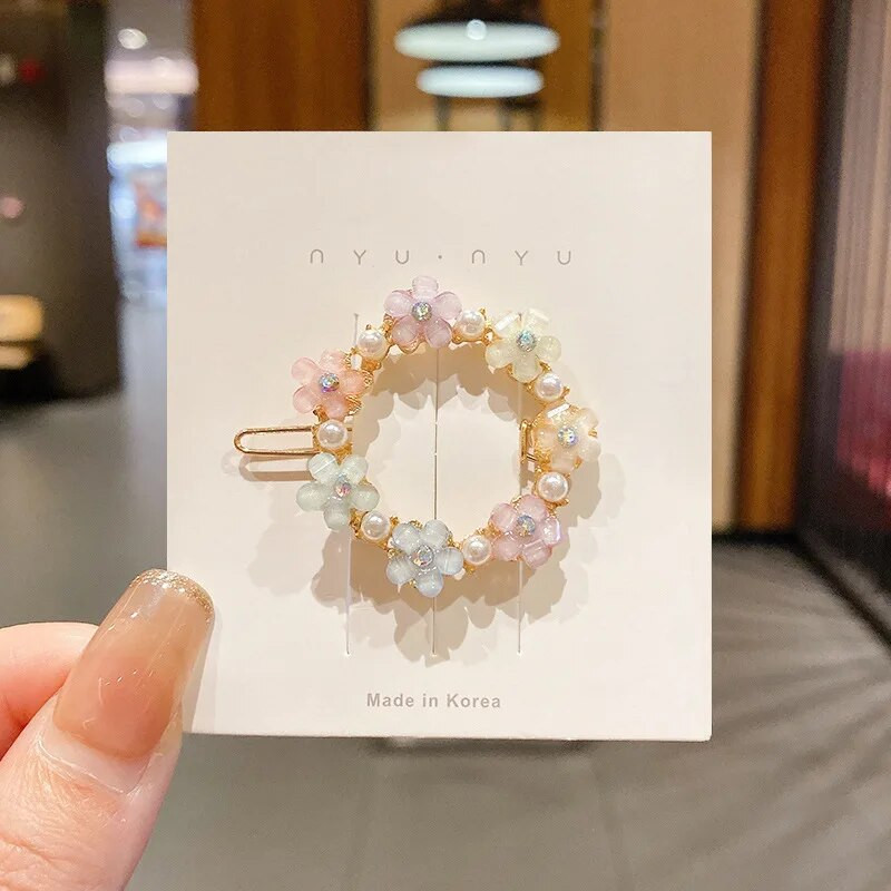 4gab Salda krāsaina Rhinestone Pērļu matadata Mirdzoša Zieda Sirds Matu Spraudītes Meitenēm Sānu stieņi Jauki Piespraudes Aksesuāri