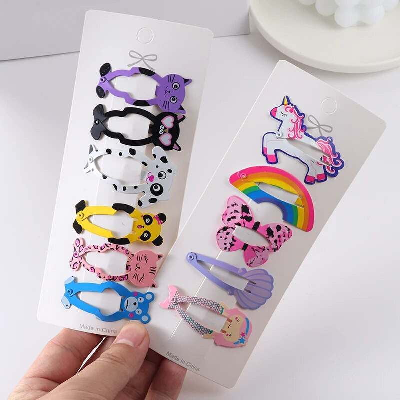 Jaunas meitenes multfilmu raksta matu sprādzes Jauki dzīvnieki varavīksne saldie matu sprādzes bērniem BB skavas Matu aksesuāri modes stieņi dāvana