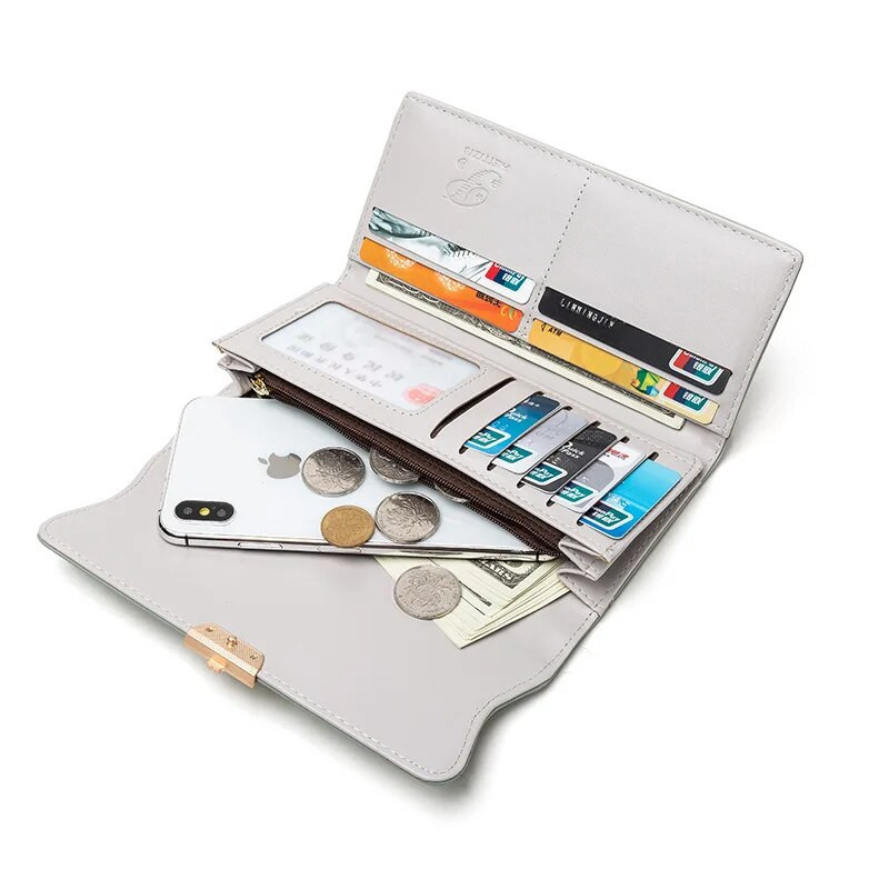 Dámska kórejská peňaženka s dlhými koženými pruhmi, peňaženkou na mince, taškou so zipsom a prackou, novým trendom, kabelkou pre ženy.
