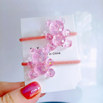 2 ΤΕΜ χαριτωμένα κινούμενα σχέδια λαμπερά διαφανή αρκούδα Παιδικά ελαστικά κορδέλες μαλλιών Παιδικά δέματα μαλλιών κορίτσια Αξεσουάρ μαλλιών Μωρό