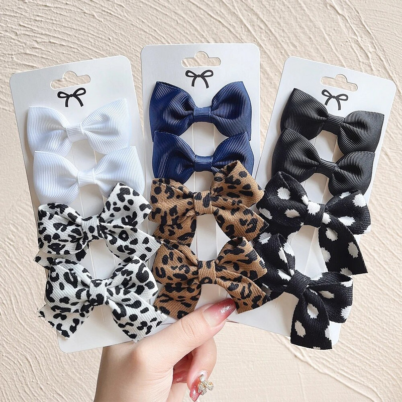 4gab/komplekts Leoparda apdrukas bantītes matu sprādzes jaukām zīdainītēm Masīvas bantes Matadatas Barretes Jaunas galvassegas Bērnu matu aksesuāri